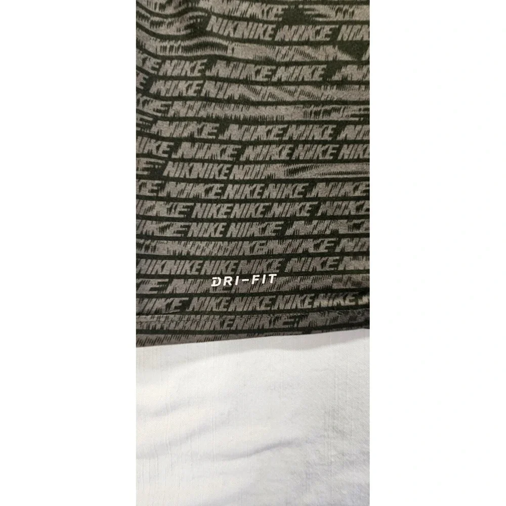Nike Dri-FIT Mens XL T-Shirt Olive Green Black All Over Logo Print Training Top